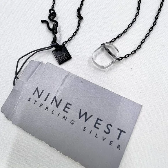 NWT - Nine West - Clear Glass Square Pendant 16” Black 925 Chain w/ Hook Closure - Picture 5 of 7